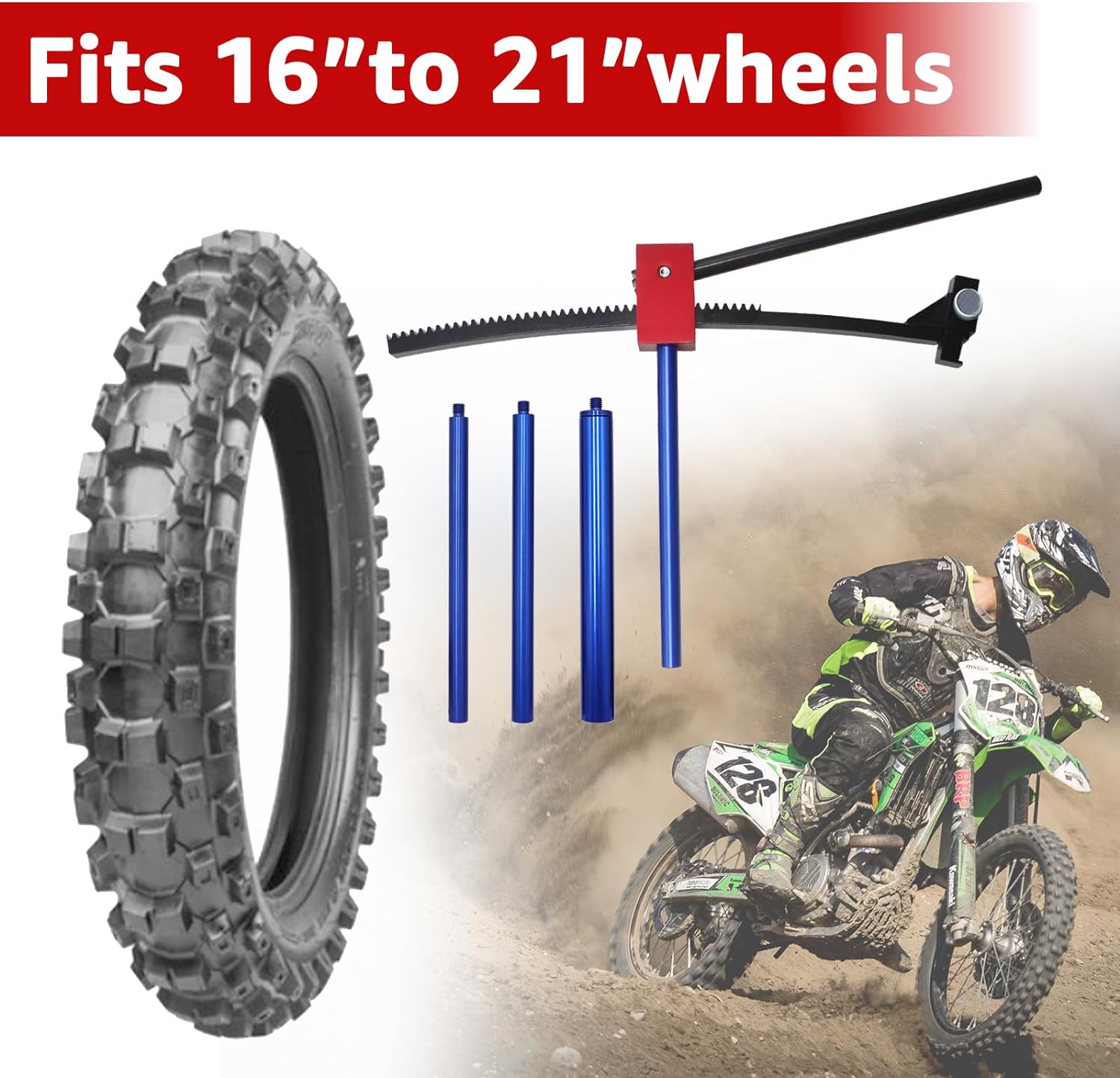 BESTOOL Dirt Bike Tire Changing Kit for Motocross, Enduro and Dirt Bikes - Dirt Bike Tire Changing Tool for 16" to 21" Wheels, Quick Mount Without Pinching Tubes - 15/17/20/25mm Axles