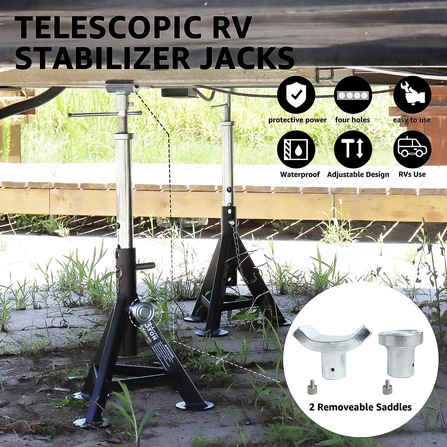 BESTOOL Set of 2 RV Stabilizer Jacks Camper Leveling, Adjustable Height 17.3" to 30", Heavy Duty Telescopic RV Support Jacks for Trailer, Camper, Motorhome, Single Jack Withstand 3 ton 6,000 Lbs