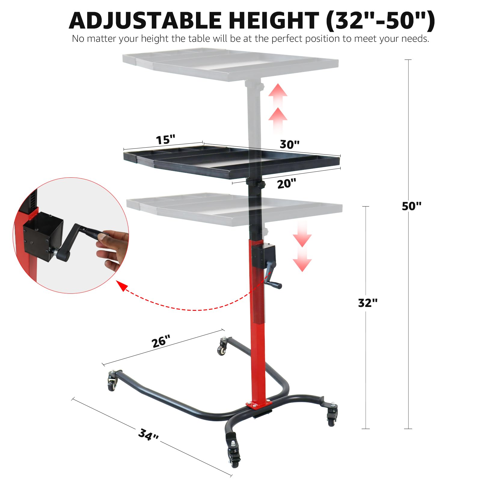 BESTOOL Adjustable Height Mobile Work Table